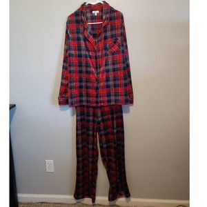 Secret Treasures red plaid stretch velour long sleeve matching pajama set
